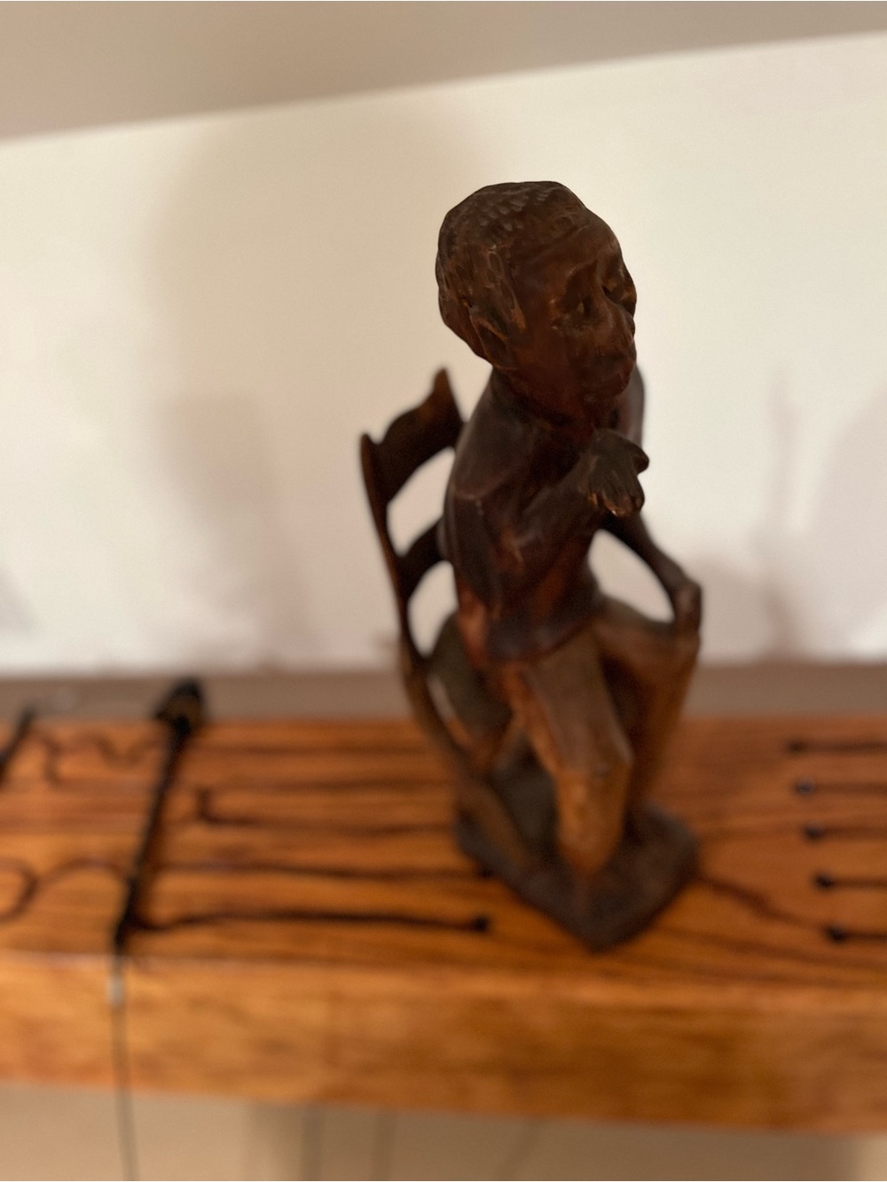 Hand-Carved Brown Wood Figurine Sculpture - Rustic Home Art vintage +
